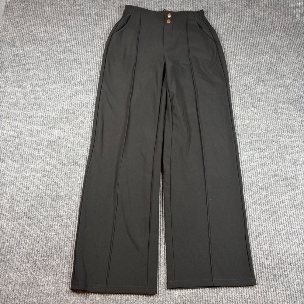 Indero Pants Womens S/M Black Wide Leg High Rise Pintuck Dress